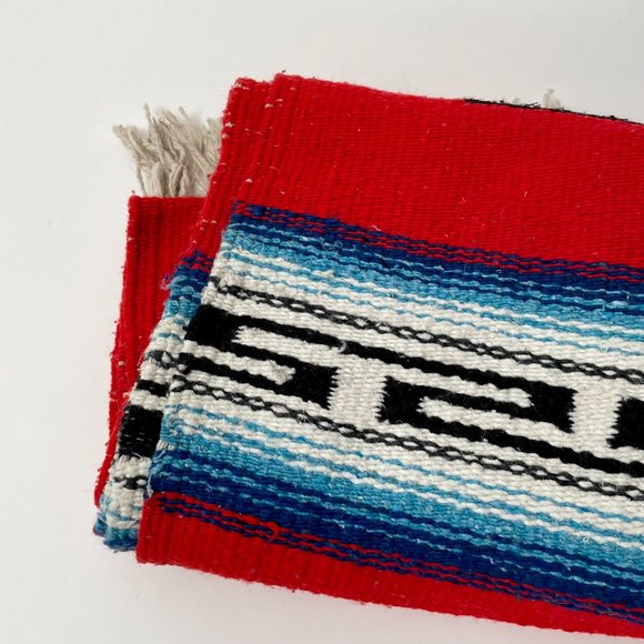 Vintage Navajo Southwest Woven Blanket Shawl Poncho Wrap, Red Black Blue Yellow - Picture 8 of 10